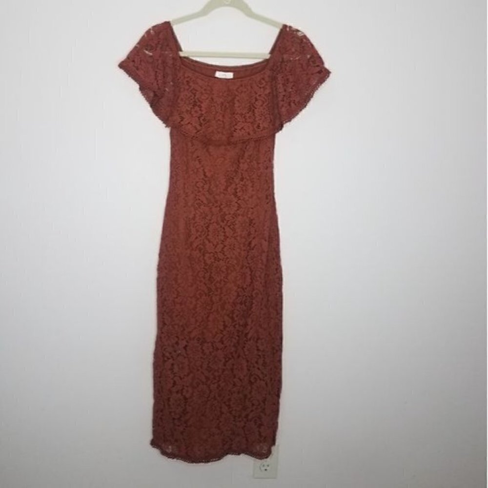 NSR Lace off shoulder midi dress cinnabar med - Picture 6 of 13